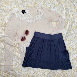 Periwinkle Cloth Skater Style Skirt with pockets